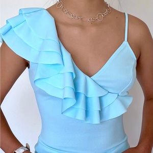 Blue Flutter Shoulder Top